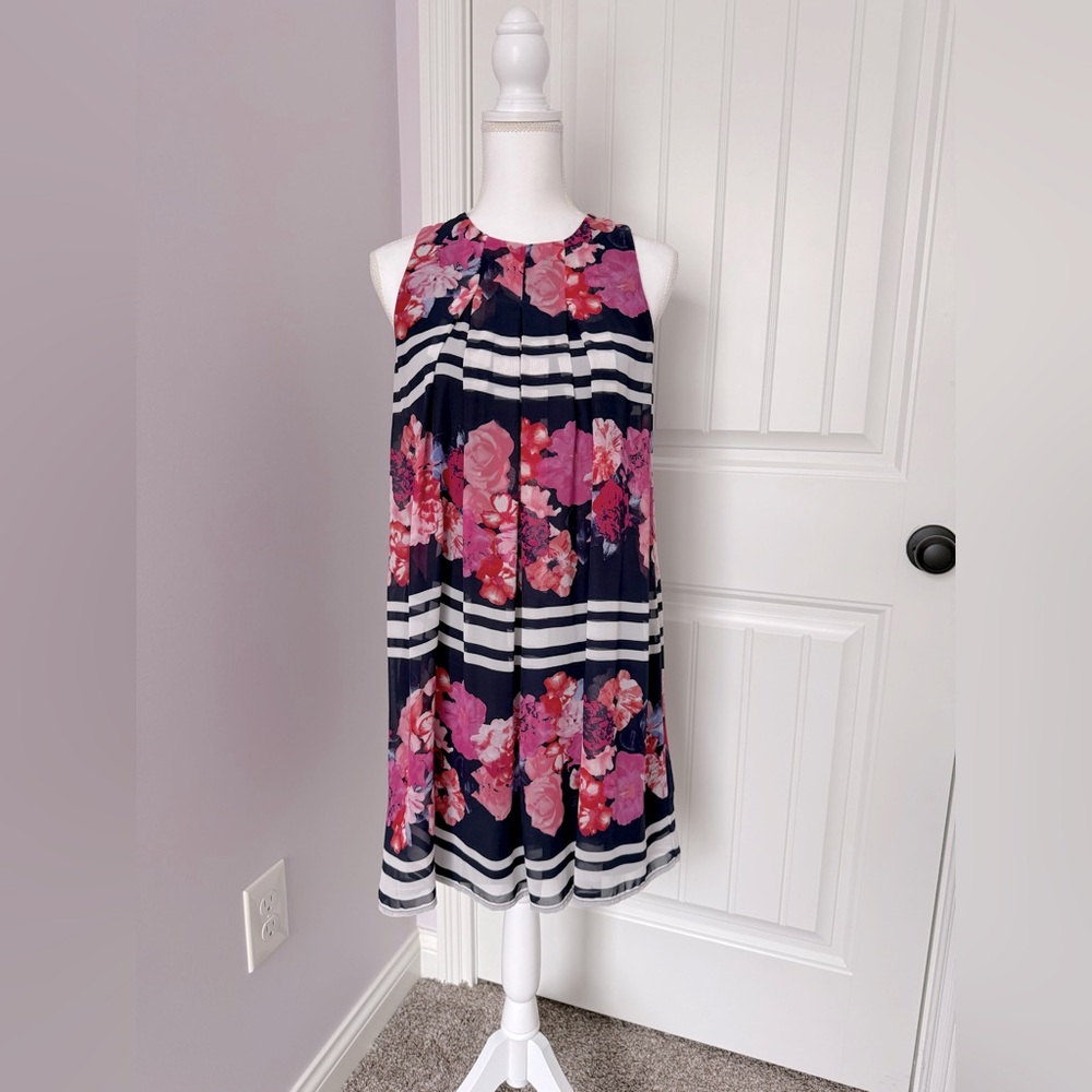 Vince Camuto Floral Dress with Stripes - Navy, White & Pink